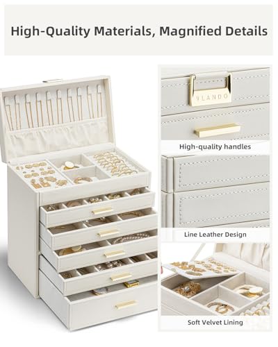 Vlando 6 Layer Large Jewelry Box - Jewelry Holder Organizer, Jewelry Box Organizer for Drawer Necklace Ring Bracelet and W...