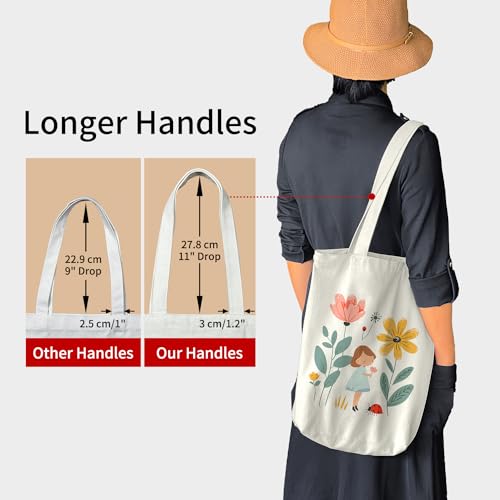 itgowisa Canvas Tote Bag for Women, Aesthetic Tote Bag with Zipper Pocket for Grocery Travel Work Gift, Canvas Shopping Bag