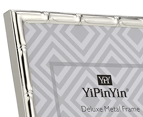 YiPinYin 4x6'' Bamboo Detail Designs Silver Metal Picture Frame 2pack, Elegant Silver Plated Baby Nurse Photo Frames 4x6''...
