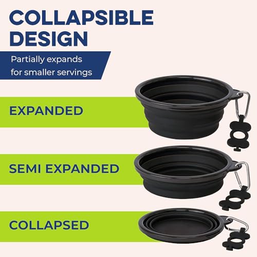 Bonza Collapsible Dog Bowls - Small 12 oz, Dog Travel Accessories, Silicone Portable Dogs Bowl & Water Dish with Reinforce...