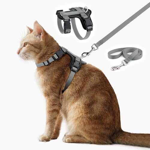 Plutus Pet Adjustable Cat Harness and Leash Set, Quick Release, Escape Proof Nylon Vest with Leather Trim for Kitten, Smal...