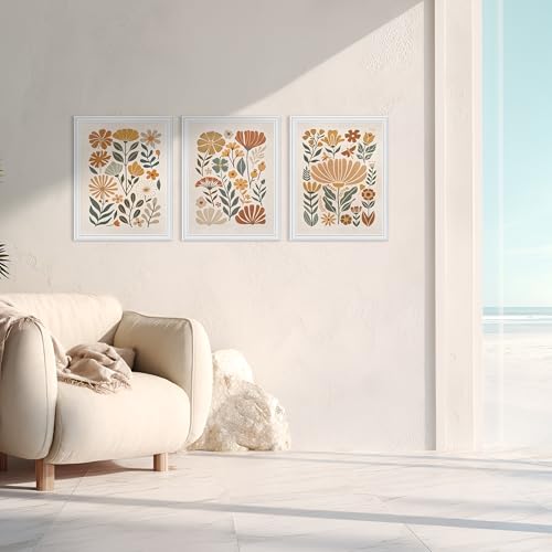 3Pcs Boho Abstract Floral Wall Art Minimalist WildFlower Wall Decor Pictures Modern Botanical Warm Earthy Tones Canvas Pos...