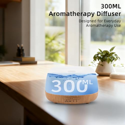 KIMWUVI 300ML Essential Oil Diffuser with Remote Control,Quiet Ultrasonic Cool Mist Aromatherapy Diffuser,7 Color LED Ligh...