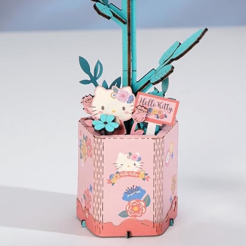 Hands Craft Hello Kitty and Friends Pink Rose 3D Wooden Puzzle Kit | DIY Flower Model | Arts & Crafts for Adults & Kids | ...
