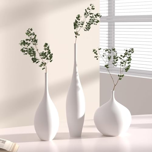 Relexome White Ceramic Vase Modern Boho Wabi-Sabi Flower Vase Set of 3 Decorative Aesthetic Vases for Centerpieces Pampas ...