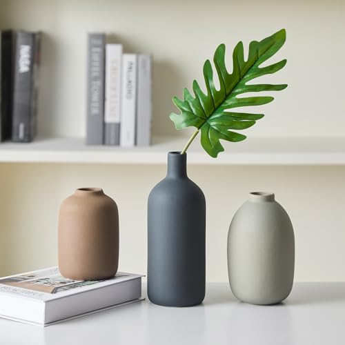 Joynisy Ceramic Vase Set of 3,Neutral Modern Vases for Bouquet Pampas Grass Dried Fresh Flowers,Rustic Home Decor for Livi...