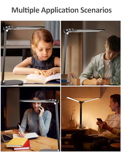 LED Desk Lamps for Home Office, 14W Bright Double Swing Arm LED Desk Lamp with USB Charging Port, Eye-Caring Task Lamp, De...