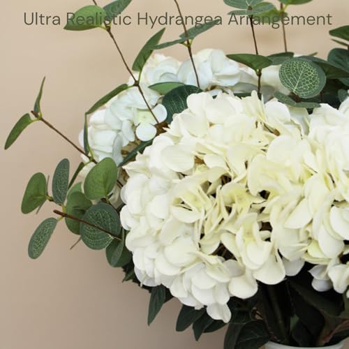 Real Touch White Faux Hydrangea And Eucalyptus Arrangement, Faux Floral Arrangements, Hyper Realistic Artificial Flowers, ...