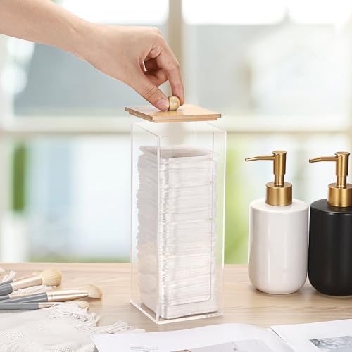 GUSHBIN Acrylic Clean Pad Storage Box Vertical Cotton Pads Holder Square Makeup Pad Dispenser with Lid Clear Bathroom Coun...