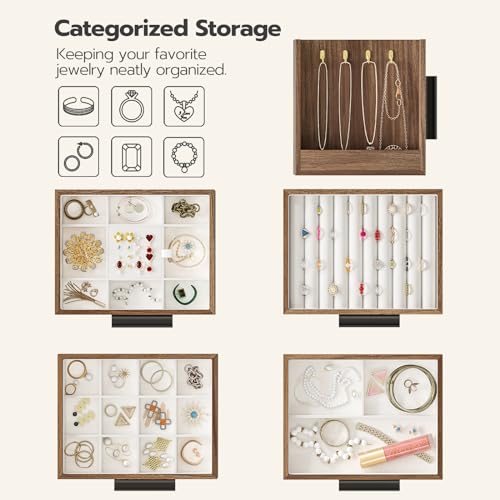 HOOBRO Jewelry Box for Women, Wooden Jewelry Organizer with Transparent Window, 4-Layer Jewelry Organizer Box, Jewelry Hol...