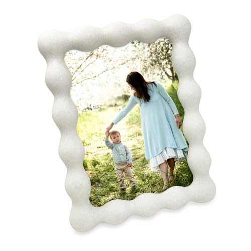 Isaac Jacobs 5x7 White Resin Picture Frame, Elegant Undulating Curve Design for Tabletop & Wall Display Photo Frame, Home ...