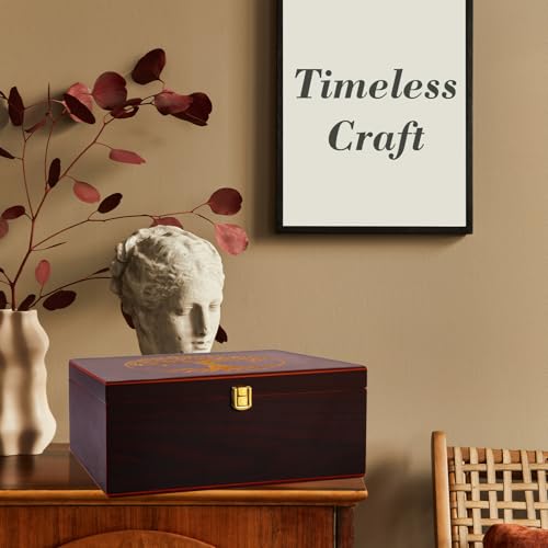 Youdear Memorials Tree of Life Red Wooden Keepsake Box - Large Decorative Storage Box with Lid