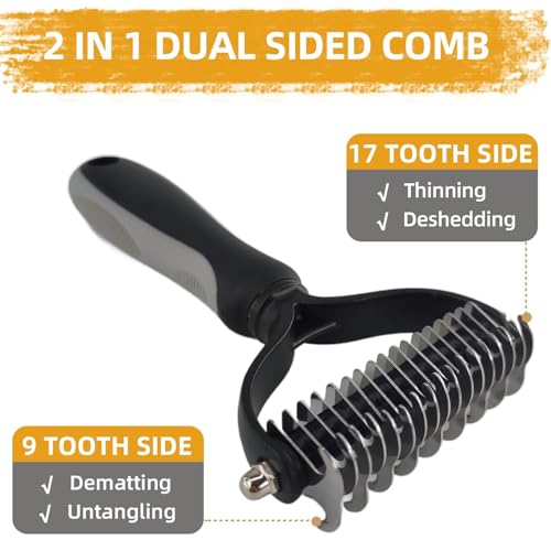 KUEIOX Dog Brush for Shedding,9 PCS in One Pet Slicker Hair Brush Kit with Pet Nail Clipper and File - Dog Cat Grooming De...