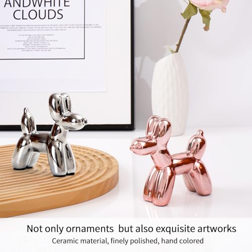 Notakia Cute Ceramics Pink Balloon Dog Statue Crafts Living Room Desktop Decorations,Handmade Modern Small Ceramic Animal ...