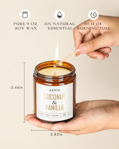 AOOVOO Coconut Vanilla Candles - 9 oz Scented Candles, Aromatherapy Candle, Soy Candle for Home Scented