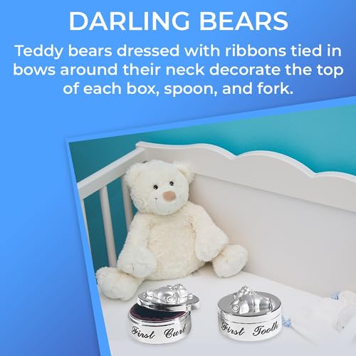 Baby’s First Curl and First Tooth Keepsake Box Collection | Adorable Teddy Bear Designs | Charming Gift | Satin-Lined Whit...
