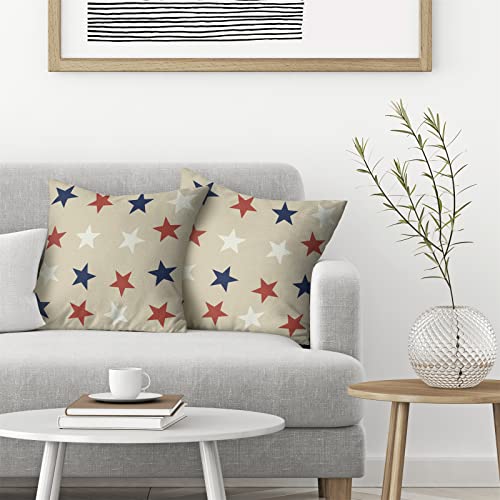Gohdiwh 4th of July Throw Pillow Cover 20x20 Inch Set of 2, Blue Red White Stars Patriotic Decorative Outdoor Cushion Cove...