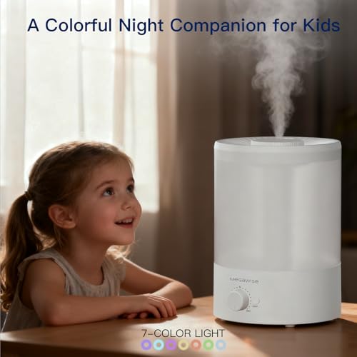 MEGAWISE 2 pack 3.5L Ultrasonic Cool Mist Humidifier – Top-Fill, Essential Oil Diffuser, Quiet Operation, Night Light, Aut...