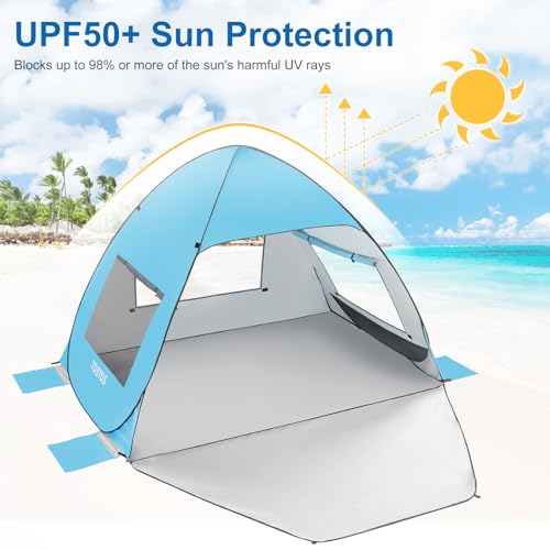 TOBTOS UPF 50+ Pop Up Beach Tent, Easy Set Up Beach Umbrella, Sun Shelter for 2-3 People UV Protection Portable Sunshade, ...