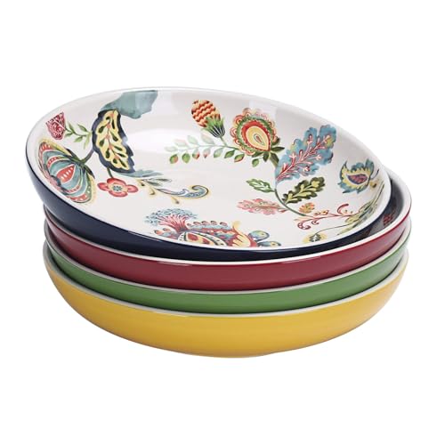 Bico Protea Cynaroides Pasta Bowls, 35oz Salad Bowl Set of 4, Large Ceramic Serving Dinner Bowls for Soup and Cereal, Micr...