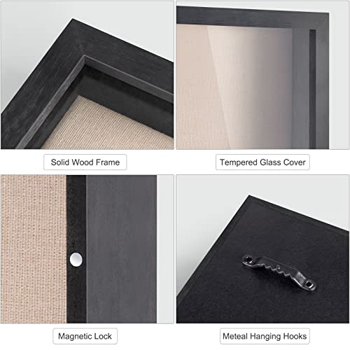 SZQINJI 11x14 Shadow Box Frame Memory Box Flower Shadow Box Display Case with Linen Back Glass Magnetic Door for Memorabil...