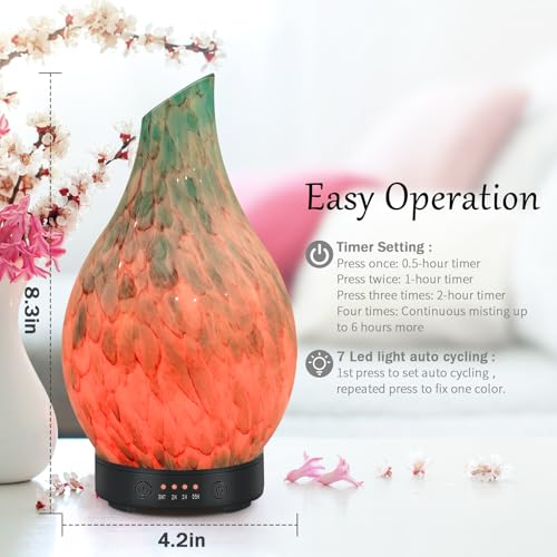 Essential Oil Diffuser 120ml Ultrasonic Aromatherapy Diffuser with Handmade Glass BPA Free, Auto Shut-Off 4 Timer Setting ...