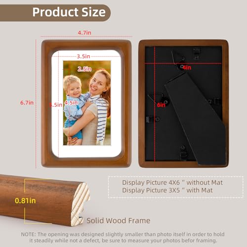 Golden State Art 4x6 Picture Frames - Brown Solid Wood with Glass, Rounded Corner 4 x 6 Picture Frame Matted to 3x5 Photos...