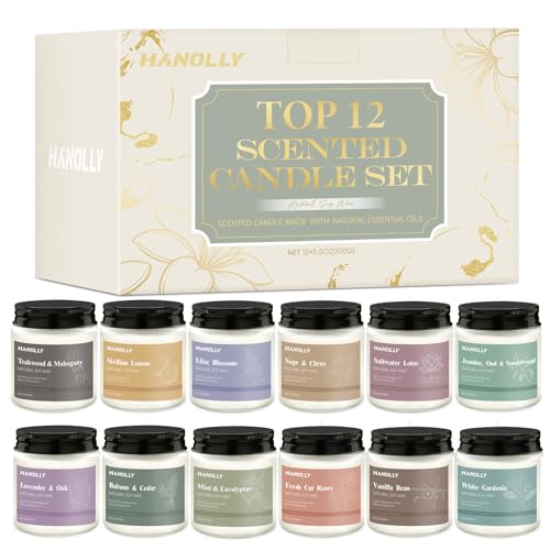 12 Pack Candles for Home Scented, Aromatherapy Candles Gifts Set for Women, Lavender, Vanilla, Rose Candle, 42OZ Natural S...
