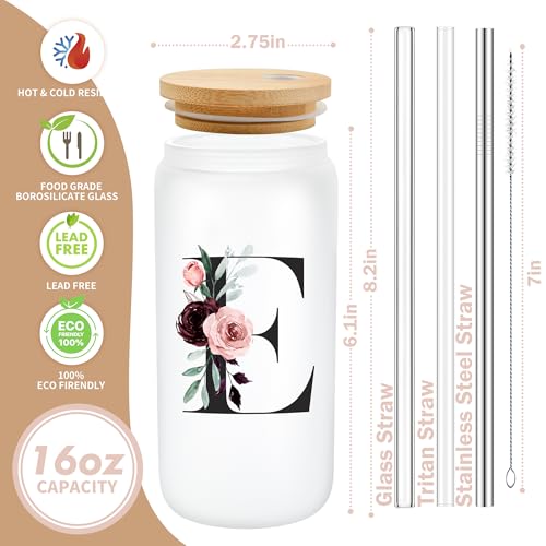 Birthday Gifts for Women, Personalized Customized Cute Glass Cups with Lids and Straws, Initial Drinking Iced Coffee Cup, ...