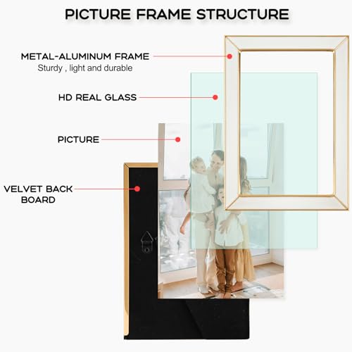 Frametory Enamel Picture Frame - 4x6 Gold Metal Edge White Enamel Picture Frame With Easel and Velvet Back for Tabletop Di...