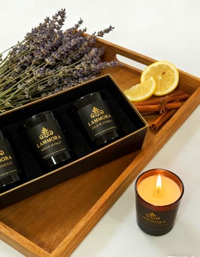 Lammora Aromatherapy Candle Gift Set – 3 Scented Candles (English Pear & Freesia, Sage & Sea Salt, Bluebell) – Natural Soy...