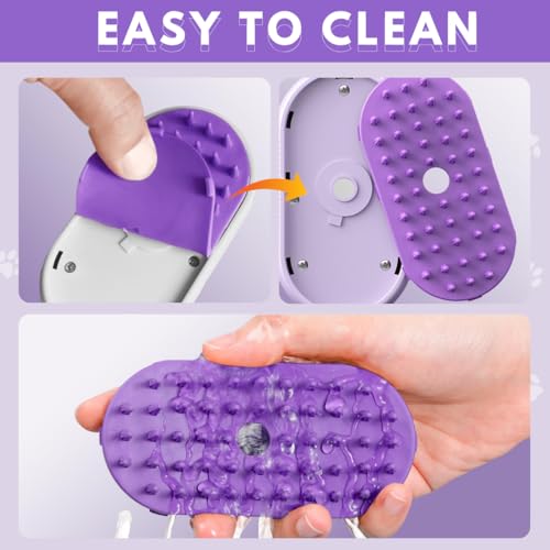 Cat Steam Brush for Shedding, 4-in-1 Rechargeable Pet Grooming Brush for Cats & Dogs, Anti-Static, Massage, Cleaning & Com...