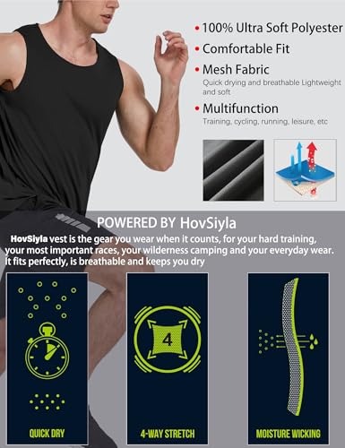 HovSiyla 5 Pack Mens Running Sport Tank Tops Dry Fit Gym Wicking Athletic Mesh Breathable Cool Workout Sleeveless Shirts