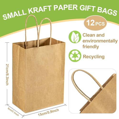 MAQIHAN Small Kraft Bags with Handles - 15 Pcs Small Kraft Paper Bags Brown Bag Paper with Candy Birthday Party Favor Craf...