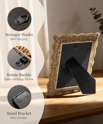 Afuly 5x7 Picture Frame Boho Woven Photo Frame Beige Frames Rope Wave Unique Wall Hanging Desk Standing Home Decor with Re...