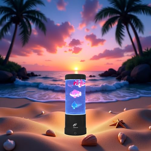 Lightahead Mini LED Round Fish Lamp Color Changing Light Effects, A Sensory Synthetic Fish Aquarium Tank 9 inches Tall Moo...