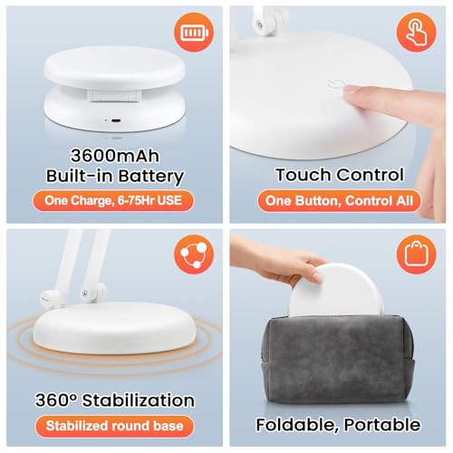 One Fire Cordless Desk Lamp,Dimmable Small Battery Powered Lights,3600mAh Rechargeable Wireless Table Lamp,Mini Lamp&Porta...