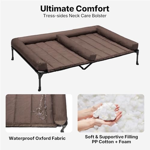 Veehoo Elevated Dog Bed for Two Dogs, Cooling Raised Dog Bed with Removable Waterproof Bolster Mat, 49" x 33" Double Dog B...