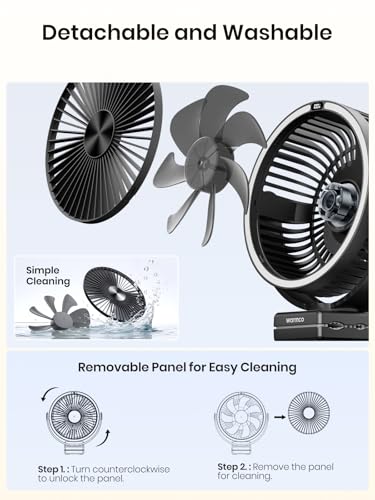 Warmco 15000mAh Portable Clip on Fan Rechargeable, 8 Inch Battery Powered Desk Fan, LED Lantern & Hook, 360° Rotate & 4 Sp...