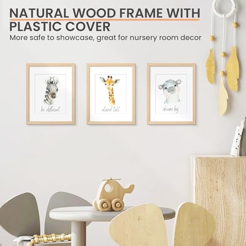 upsimples 11x14 Picture Frame, Natural Solid Wooden Picture Frames, Display 8x10 with Mat or 11 x 14 Without, Vertical or ...