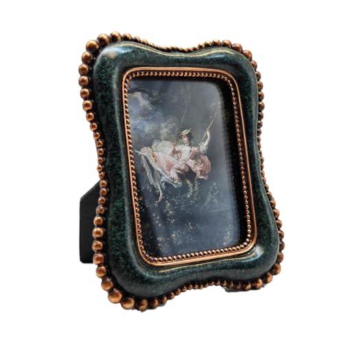 YULINK 2.5x3.5 Small Vintage Picture Frame, Tiny Antique Blackish Green Ornate Photo Frame, for Tabletop and Wall Display,...