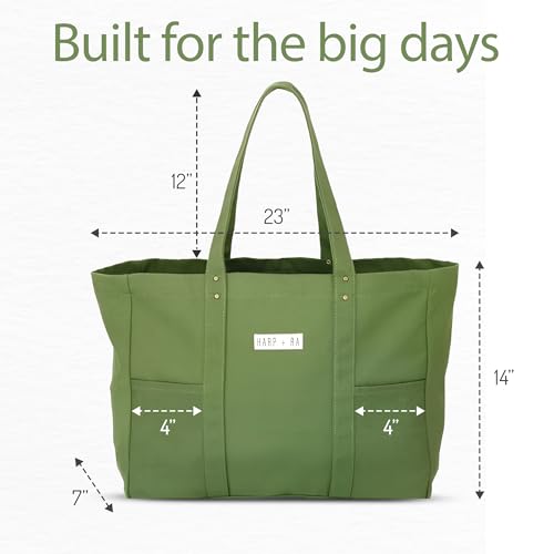26L Harp + Ra XL Soft Unstructured Canvas Tote Bag for Women, Open Top, No Zipper, Laptop Sleeve, 3 Pockets, 23x18x7 in | ...