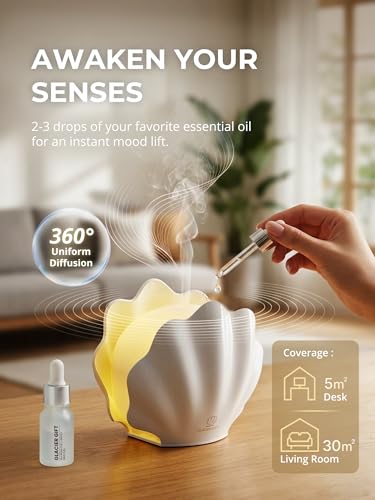 Essential Oil Diffuser 260ML, Shell Aroma Diffuser with Remote Control, 7 Colors LED Night Light for Bedroom Home Relaxati...