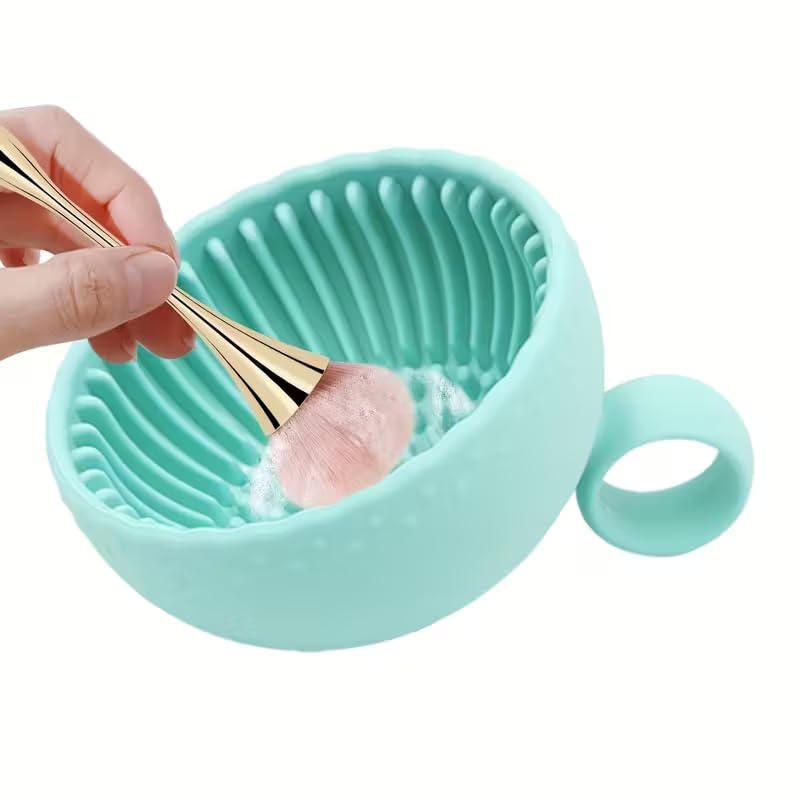 Silicone Makeup Brush Cleaner Bowl - 1pcs Unscented Brush Cleaning Mat with Scrubber Pad for Eyebrow, Blush, Facial & Eye ...