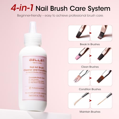 Gellen Nail Art Brush Cleaner Set, 130ml Rose Oily Acrylic Brush Cleaner Liquid with Filter Mesh Wash Cup & 100Pcs Lint-Fr...
