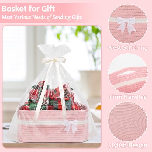 OIAHOMY Large Woven Storage Basket with Handles for Nursery Living Room Shelves, Bow Basket for Gifts Empty with Gift Bags...