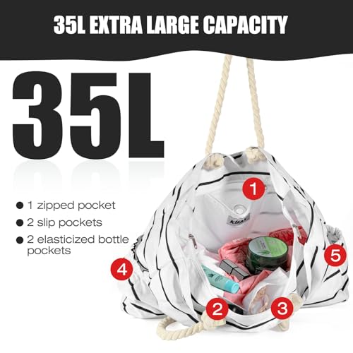 KUAK Beach Bag, Large Beach Bags for Women Waterproof Sandproof Beach Tote Bag with Zipper and Pockets for Pool Family
