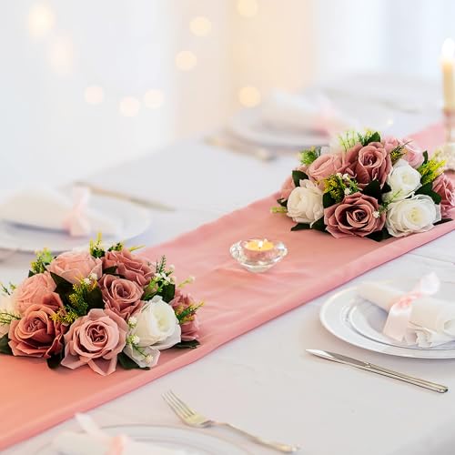 BLOSMON Dusty Rose Flowers Centerpieces: 10 Pieces Pink Roses Artificial Flower Balls for Wedding Dinning Table - Fake Sil...