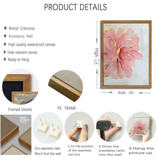 Framed Pink Peony Flower Canvas Wall Art Modern Pink and Gold Floral painting Decor Pictures Abstract flowering Posters Pr...