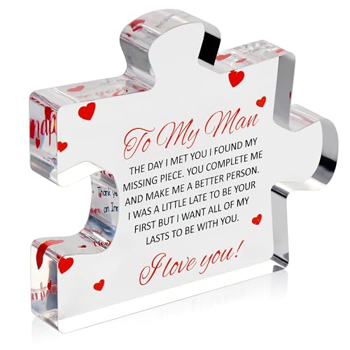 to My Man - Engraved Acrylic Block Puzzle 4.1 x 3.5 inch Gifts for Him for Husband - Fiance Birthday Gifts, Valentines Day...
